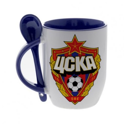 Синяя кружка с ложкой с логотипом ЦСКА