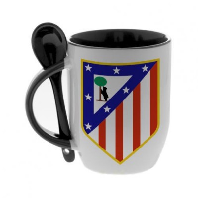 Черная кружка с ложкой с логотипом Атлетико Мадрид