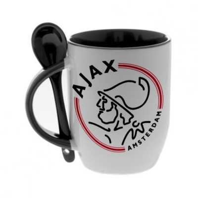 Черная кружка с ложкой с логотипом Аякс
