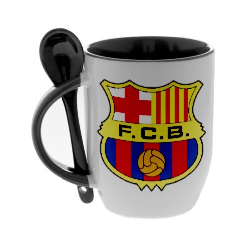 Черная кружка с ложкой с логотипом Барселона