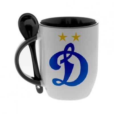 Черная кружка с ложкой с логотипом Динамо Москва