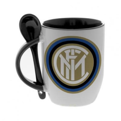 Черная кружка с ложкой с логотипом Интер Милан