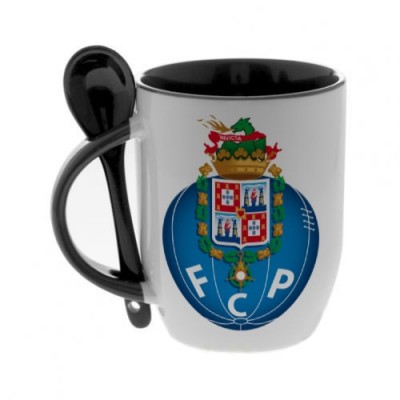 Черная кружка с ложкой с логотипом Порто