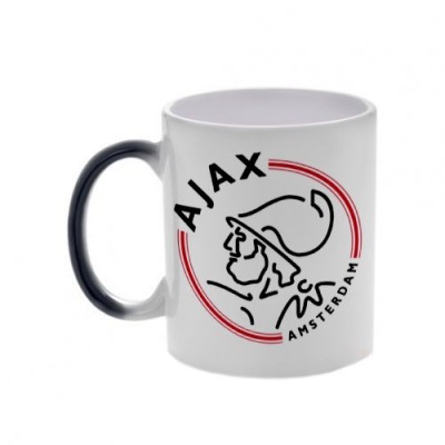 Черная кружка хамелеон с логотипом Аякс