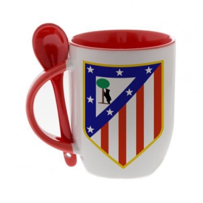 Красная кружка с ложкой с логотипом Атлетико Мадрид