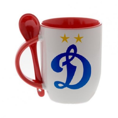 Красная кружка с ложкой с логотипом Динамо Москва