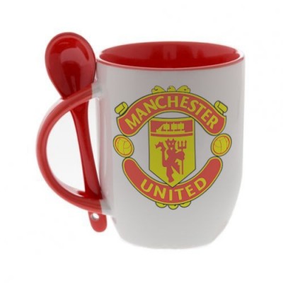Красная кружка с ложкой с логотипом Манчестер Юнайтед